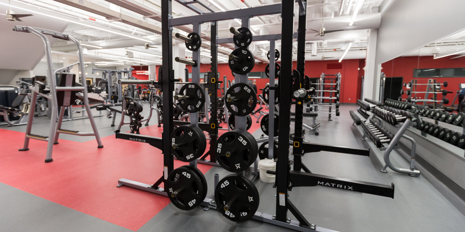 Picture of some of the equipment in the Campus Recreation gym.
